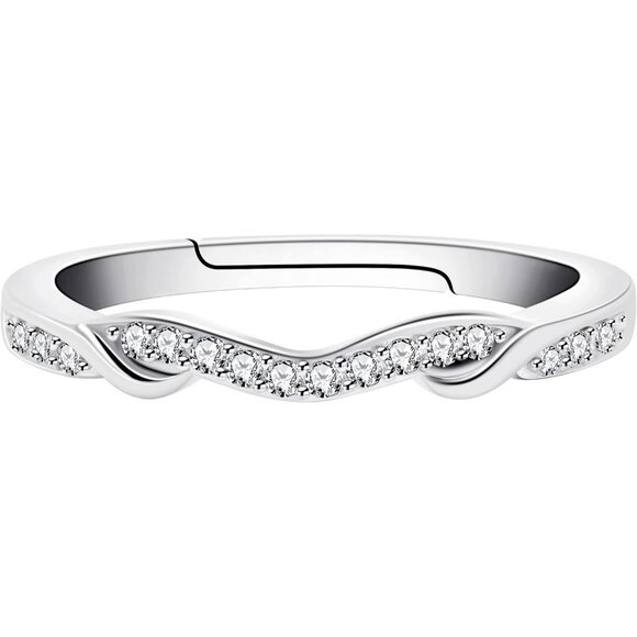 🆕 Women Silver Stack Eternity Rings Infinity Double Wrap Guard Enhancer Wedding - Picture 6 of 9